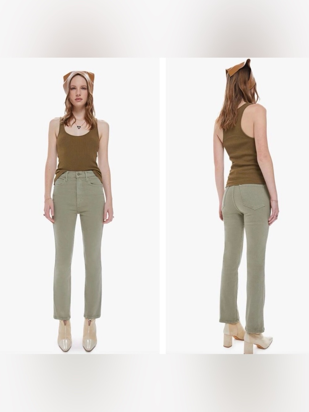 Mother High Waisted Smokin Double Ankle Jeans Oil Green